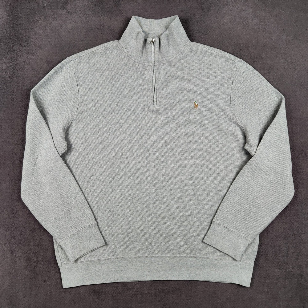 Polo Ralph Lauren 1/4 Zip Pullover Mens XXL Gray Cotton Pique Mock Neck Sweater